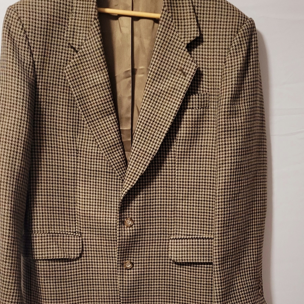 VINTAGE OSCAR DE LA RENTA MENS 44L 100%WOOL HOUNDSTOOTH SUIT JACKET